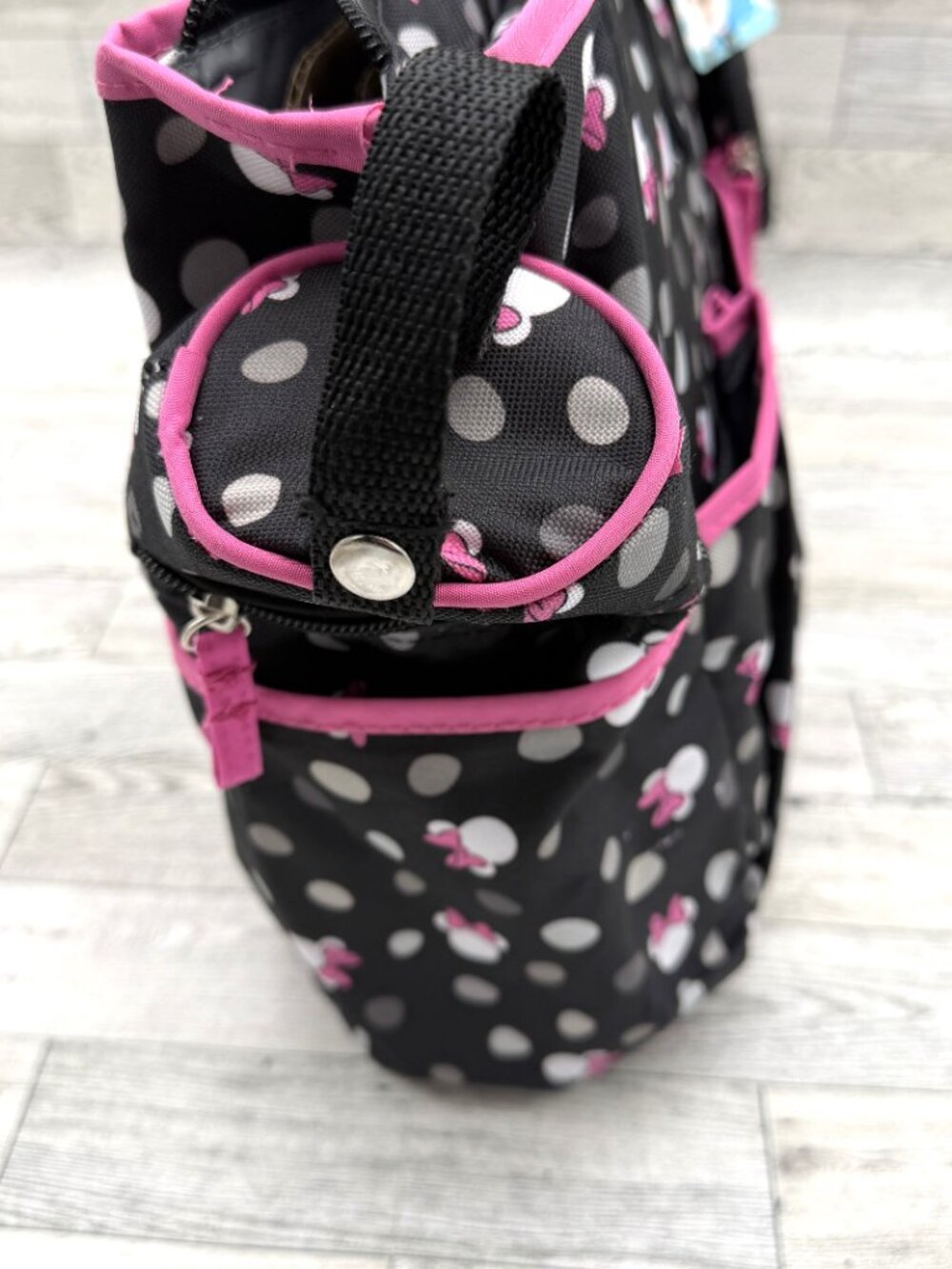 NWT Disney Baby Minnie Mouse Black Pink Gray & White 4-Piece Diaper Bag Gift Set - Picture 6 of 11